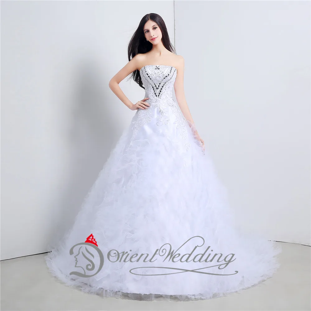 Новые Элегантные Свадебные Платья 2017 Мода Без Бретелек Линия Суд поезд узелок