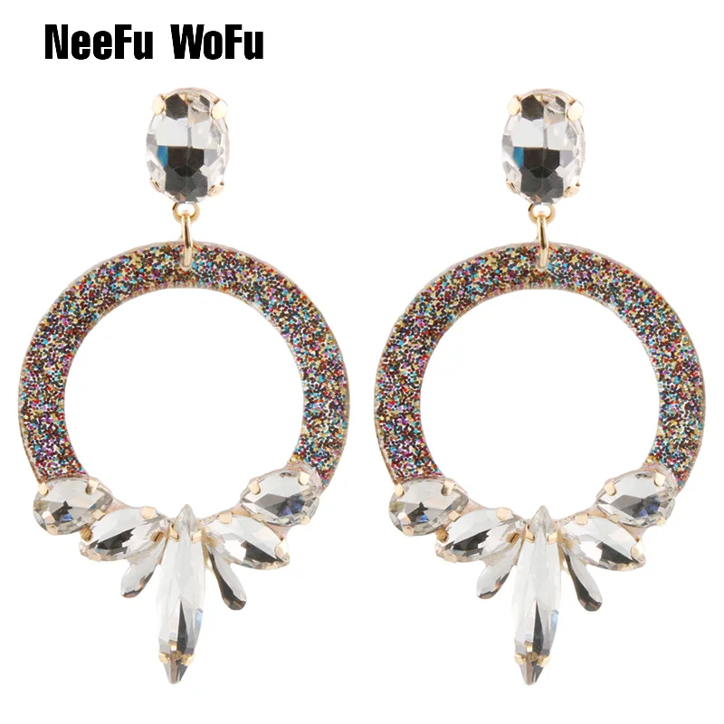 

NeeFu WoFu Drop Long Earrings Resin Personality Brand Crystal Big Earring Large Long Brinco Ear Accessories Oorbellen Gift