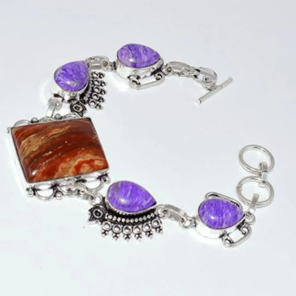

Copper Turquois & Tiger Jaspers Silver Overlay on Copper Bracelet , 19.8 cm, B3466