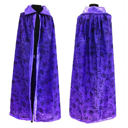 purple orange adult cosplay hooded cape carnival halloween costume dress death wizard cloak human skeleton