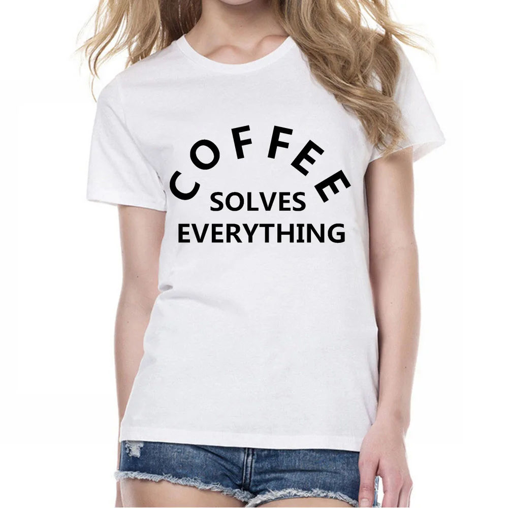 

New Coffee solves everything Letter Cotton Funny T Shirt Tee Short Sleeve Fashion Boys Girls Summer Tops Clothes