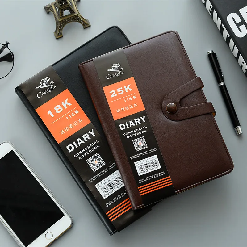 

Cheng Jia Black Brown Leather Notebook Business Stationery Office Notebooks Diary Journal Sketchbook Magnetic Clasp Notebook