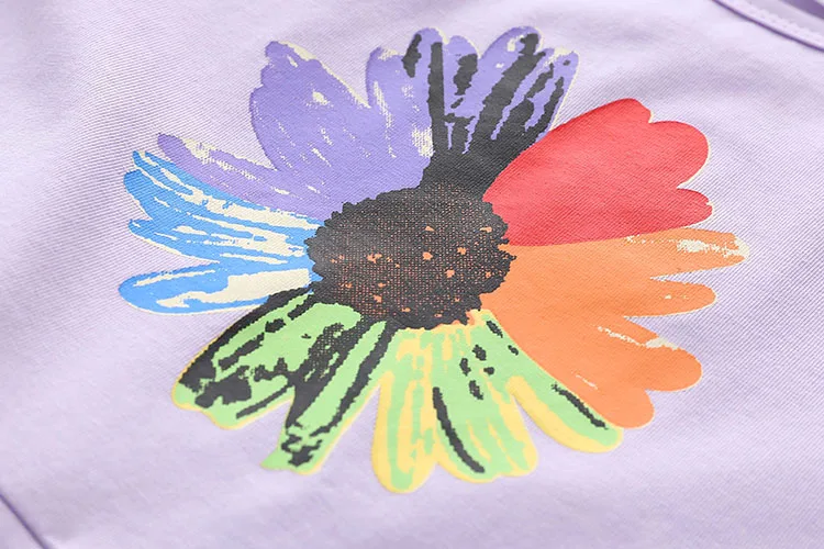 2018 Summer 2-10 Years Children Birthday Oil Painting Cartoon Big Flowe Print Princess Waist Drawstring Kids Girl Flower Dress (11)