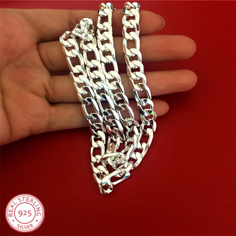 Wholesale 925 Sterling Silver Necklace, Fashion Men's Jewelry Figaro Chain 8mm Mens Necklace 16 18 20 22 24"