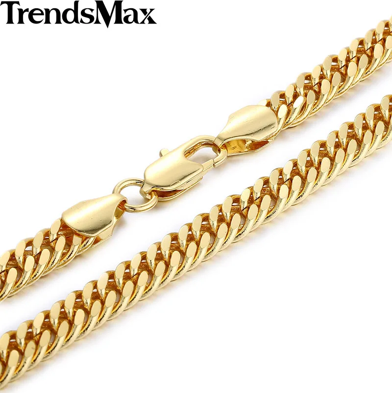 Trendsmax 7MM Wide Cut Double Curb Cuban Link Yellow Gold Filled