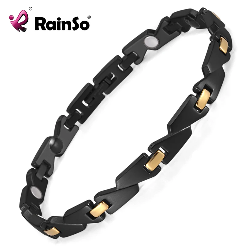 

Rainso Stainless Steel Women's Magnetic Health Energy Bio Bracelets Bangles Blood Pressure In Jewelry For Women OSB-1547BKG