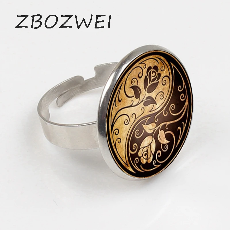 

ZBOZWEI 2018 Chokers Ring Tai Rose flower Ring Glass Cabochon Statement Ring Rose Chinese Style Ring Vintage Jewelry