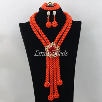 

Pretty Orange African Nigerian Wedding Beads Jewelry Set Crystal Jewelry Sets Crystal Necklace Bracelet Earrings Sets AMJ676