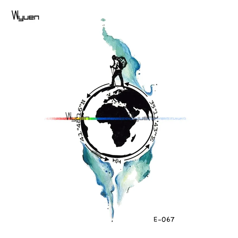 

WYUEN Earth Map Human Fake Tatoo Translated Waterproof Temporary Tattoo Stickers Women on The Body Art Men Tattoos E-067