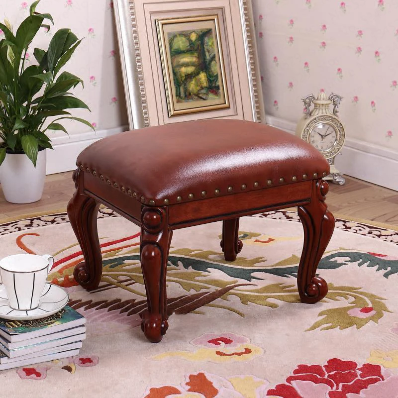 F02 Европейский дом гостиная твердый деревянный кожаный диван табурет изменить обувь стул для кофе стол табурет маленькая доска Deng