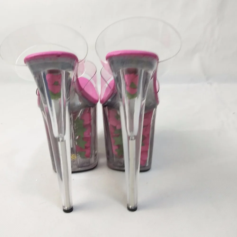 Sexy romantic rose crystal sandals, stage performance star photo album 20cm ultra high transparent dance shoes