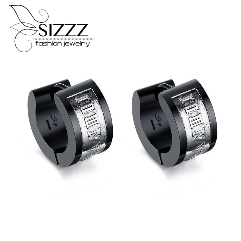 

SIZZZ Europe And The United States Trendy People Jewelry Factory Direct Men's Digital Black Hoop Earrings