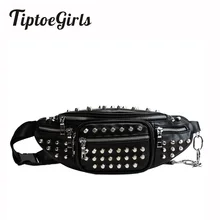 Высокое качество с заклепками Женская поясная сумка Новая мода Личность нагрудная сумка в стиле casual из нескольких Функция сумка