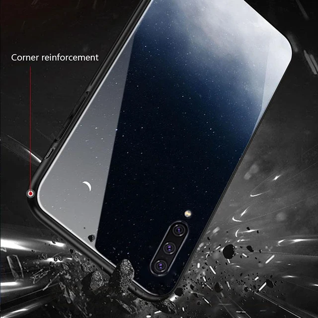 GFAITH Tempered Glass Case For Samsung Galaxy A50 Feather Print Cover For Samsung Galaxy A30 A20