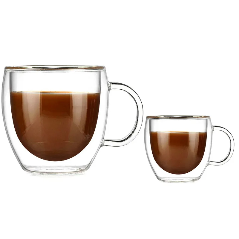 

90ml 250ml Two size Double Wall Glass Cup With the Handle Coffee Mugs Kungfu Tea Cup Milk Juice Healthy Drink Mug