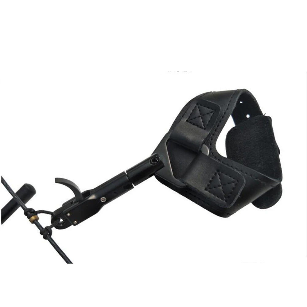 Cowhide Wristbands Bow Release with 6161 T6 Aluminum Alloy Hand, Stainless Steel Hook for