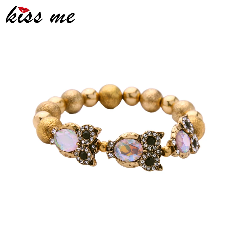 

KISS ME Metal Elastic Bracelets & Bangles New Design Animal OWL Jewelry Beads Chain Cuff Bracelet