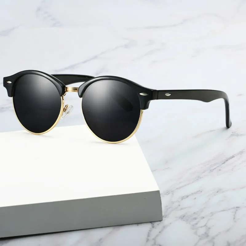 VWKTUUN Polarized Sunglasses Men Half Frame Round Sun glasses For Women Driving Goggles UV400 Shades New Brand Designer Glasses