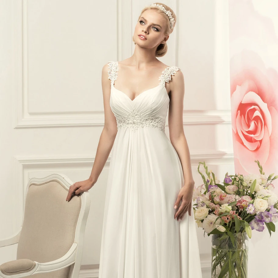US $53.50 Simple Spaghetti Straps Chiffon Wedding Dresses Elegant Bohemian Empire Bridal Gown WhiteIvory Vestido De Novia 2020