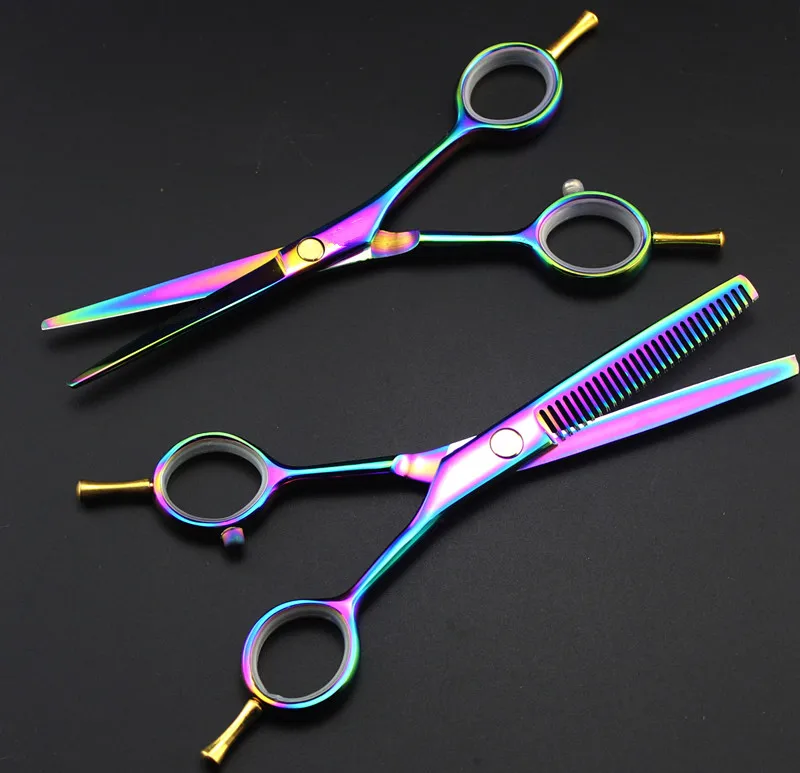 Профессиональные 5,5 дюймов Радуга два-парикмахерские ножницы истончение ножницы для стрижки Парикмахерские ножницы для волос набор Парикмахерские ножницы - Цвет: set
