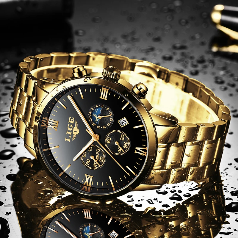 2019 LIGE Men's Watch Top Brand Luxury Men's Military Waterproof Sports Watch Stainless Steel Quartz Clock Relogio Masculino+Box