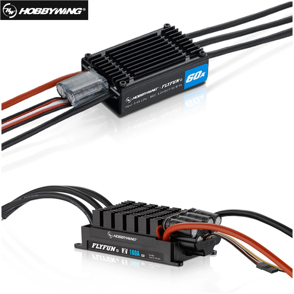 Kopen Hobbywing FlyFun V5 80A 60A 120A 130A 160A Speed Controller borstelloze ESC 3 6 S Lipo met DEO Functie voor RC Vliegtuigen Quadcopter
