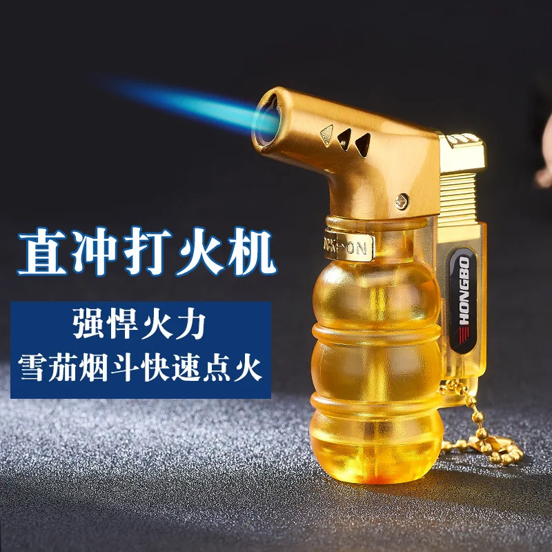 Прямая пожарная сигара газовая зажигалка модная сигарета металлические зажигалки защищенный от ветра для курения зажигалка с абразивным