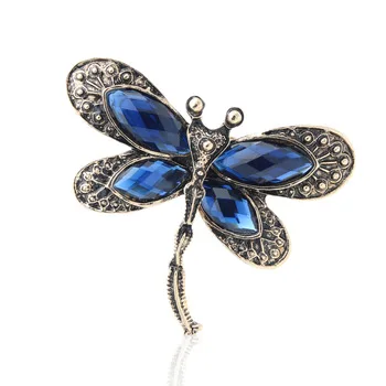 New Dragonfly Brooch Pin Women Insect Jewelry Antique Color Crystal Bohemia Brooches Broches Relief Pattern Simulation Design