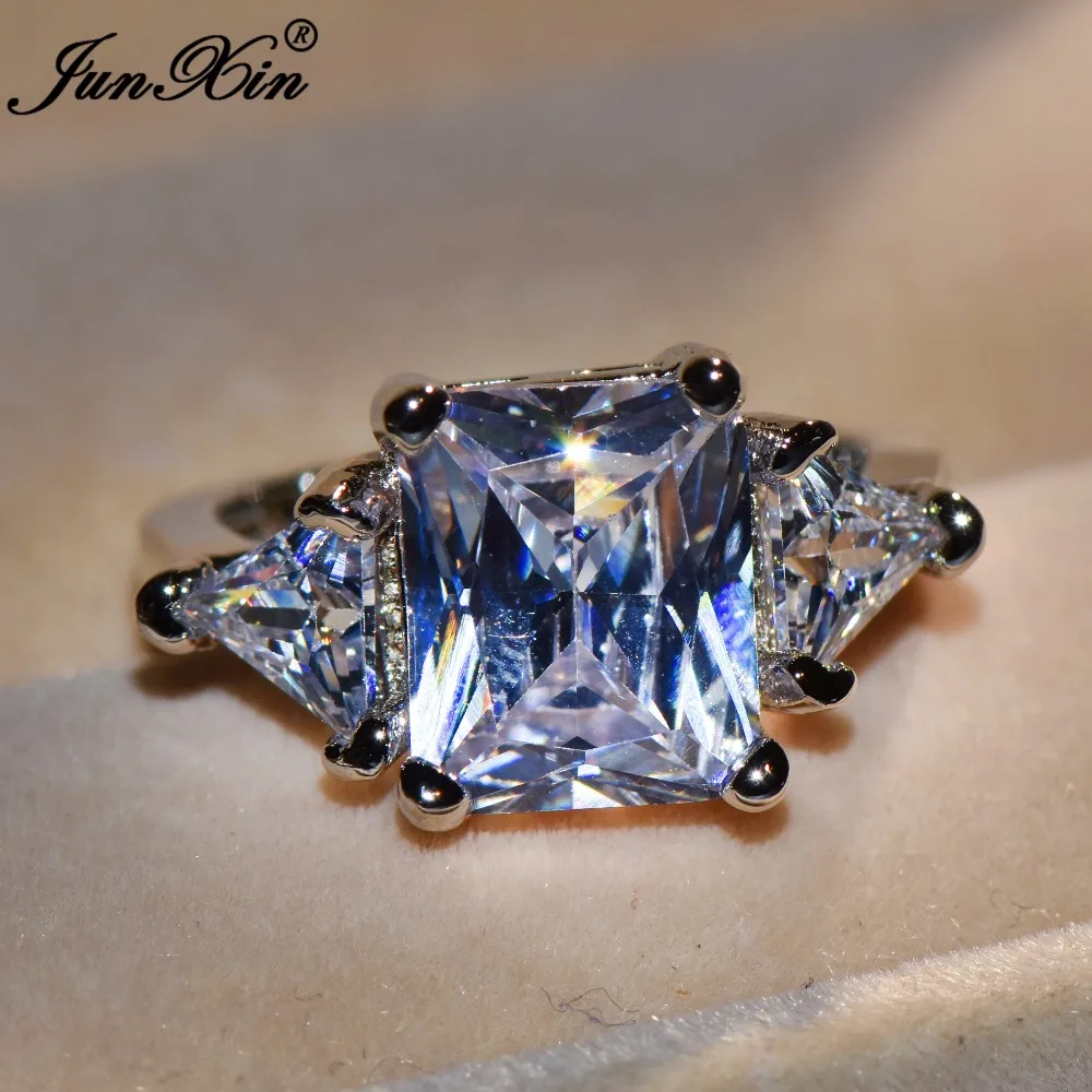 JUNXIN Luxury Male Female White Crystal Zircon Stone Ring Fashion Gold Filled Jewelry Vintage Wedding Rings For Men And Women