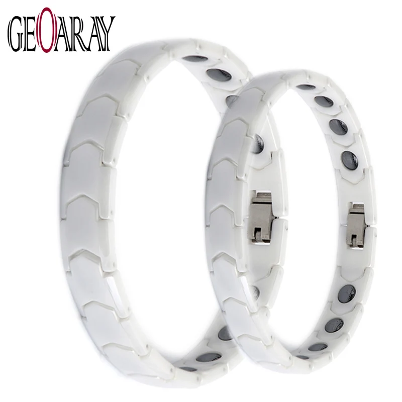 

Power Healing Magnetic Hematite Charm Bracelet White Summer Ceramic Bracelets&Bangles Full of Love Jewelry Valentine's Day Gift