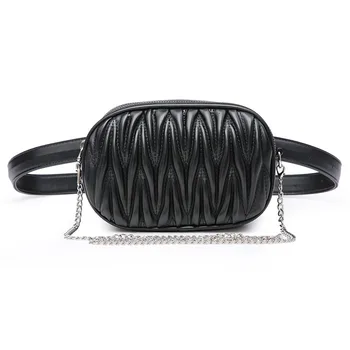

Women Waist Packs Solid Fold Style Waist Bags for Ladies with Metal Chain Fanny Pack Belt Bags Female Dual Zipper Crossbody Flap