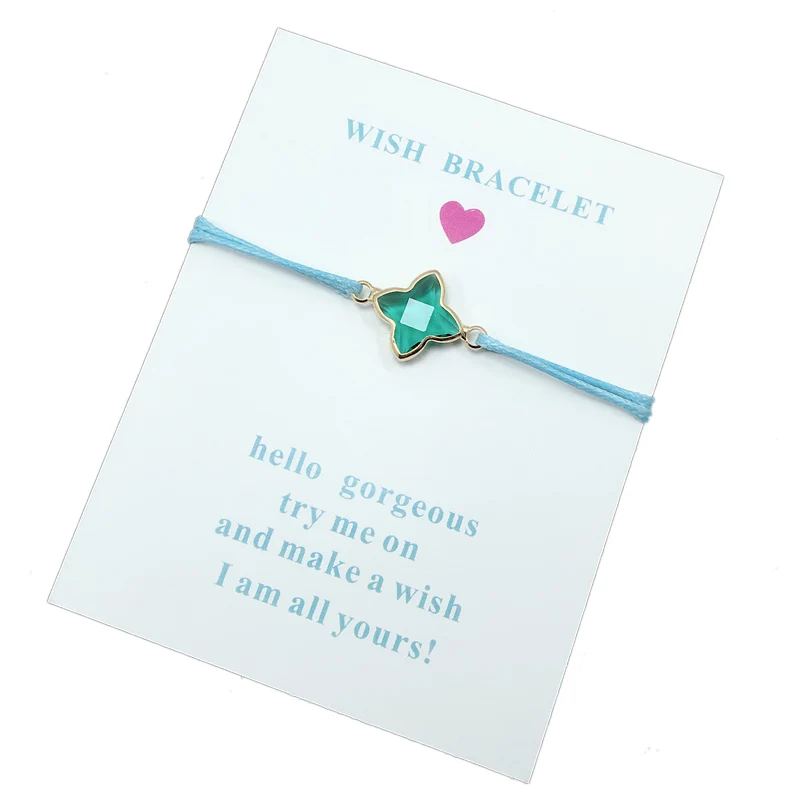 Handmade Clover Crystal Good Luck Bracelet Four Leaf Clover Birthstone Rope Adjustable String Lucky Bracelet For Women Girls