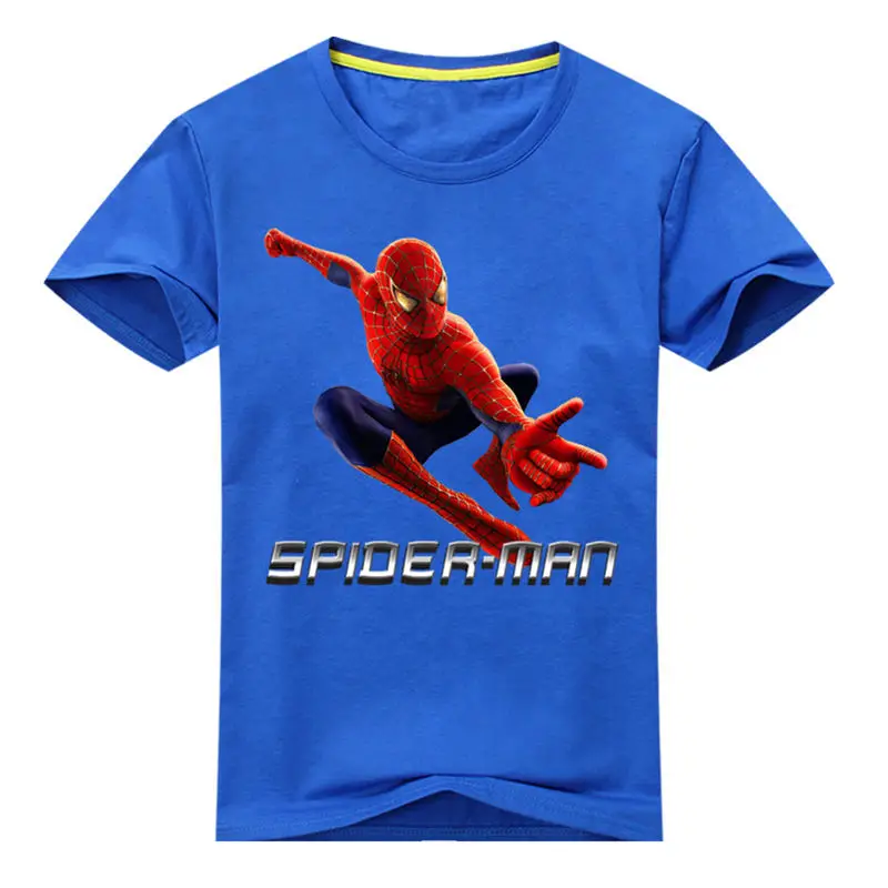 Детские футболки с короткими рукавами, костюм летняя хлопковая Футболка с человеком-пауком для мальчиков и девочек, топ, одежда Детские повседневные белые футболки DX201 - Цвет: Type1 Blue