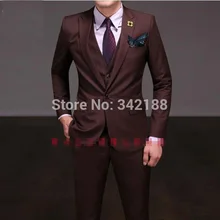 Индивидуальный заказ Новая мода Повседневная красное вино 3 шт/комплект мужские тонкие костюмы/Жених костюмы/мужские свадебные костюмы/лучшие мужские костюмы