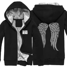 Супер теплая зима Walking Dead Hoodie зомби Дэрил Диксон Крылья флис на молнии мужские Костюмы пальто толстовки 3 цвета