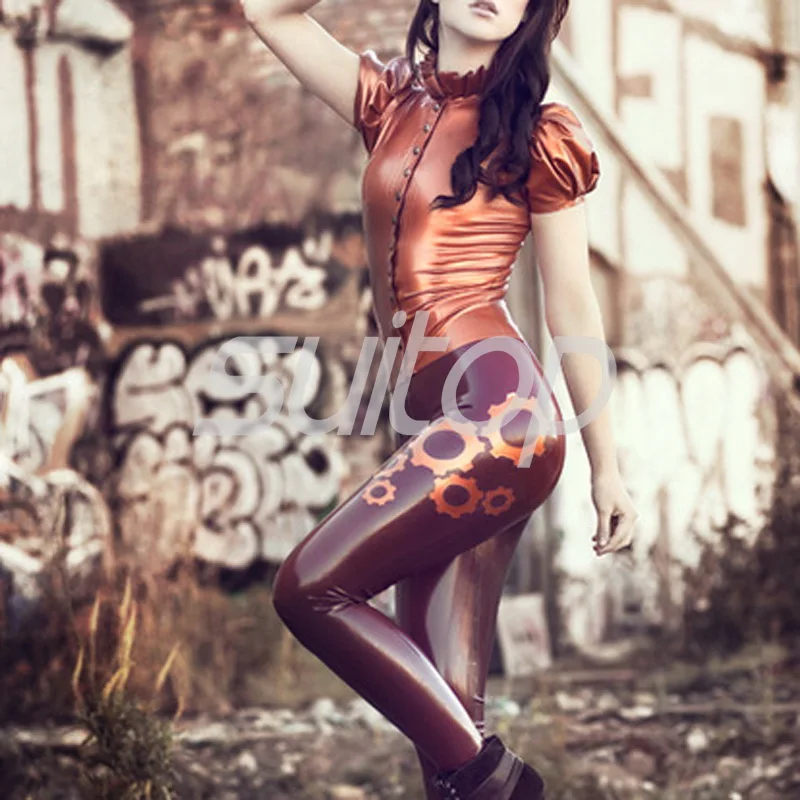 

women's Latex Blouse Costumes rubber tops in Bronze color