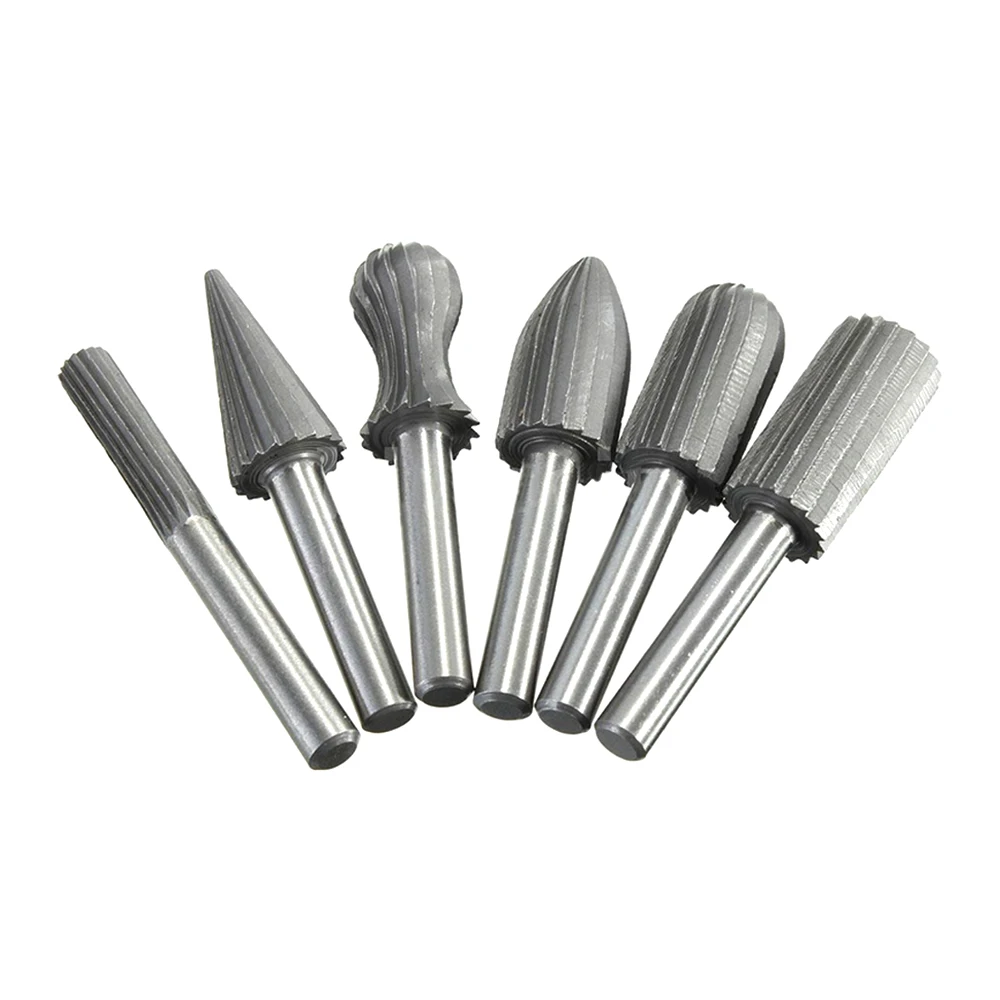 6PCS 1/4" 6mm Carbide Cutter Rotary Burr Set Metal Plastic Grinding