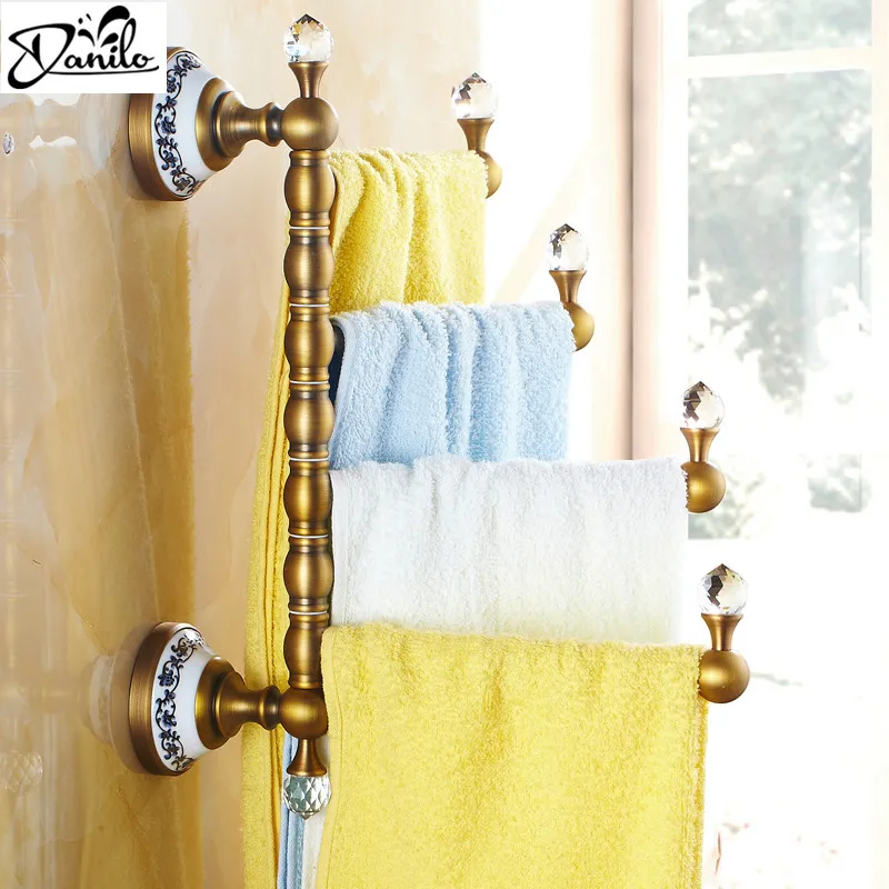 Luxury 12.9"Vintage Style Towel Bar Antique Brass Ceramic Four Tiers