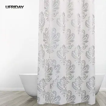 

UFRIDAY Retro European Anti-mildew PEVA Shower Curtain Flower Print Waterproof Bath Curtain Bathroom Curtain Product with Hooks