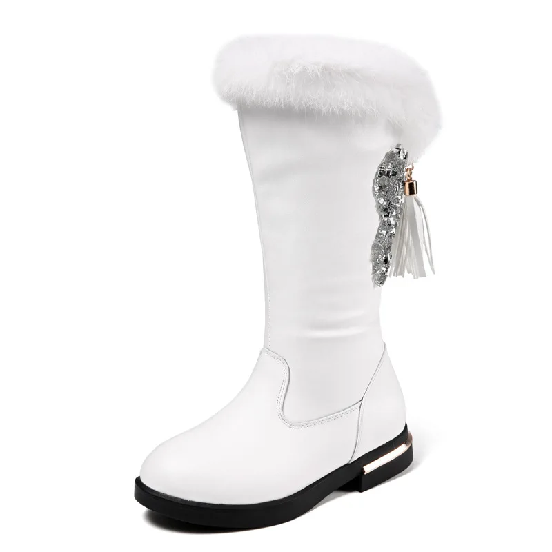 

Fashion Winter Girl Princess Crystal Boots Lovely Fur Trim Pu Leather Snow Boots Kids Birthday Party Girls Shoes Large Size