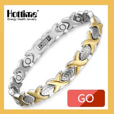 Hottime Fashion Golden 304 Stainless Steel Bracelet Health Energy Magnetic Bracelets For Man Hand Link Chain Wristband 10107