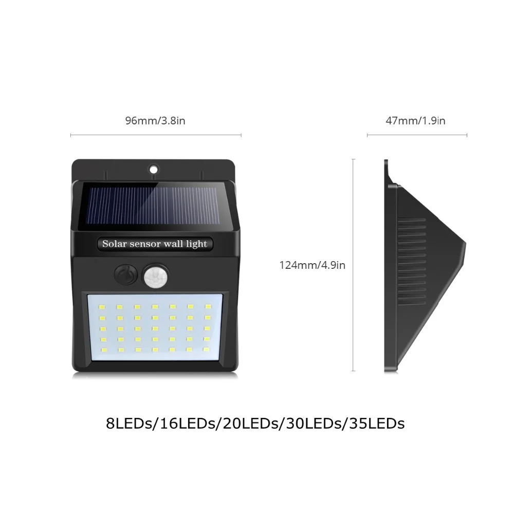 С питанием от солнечной панели светодиодный светильник на открытом воздухе Водонепроницаемый светильники для дорожки 16/20 Вт, 30 Вт, 35 светодиодный s садовый настенный фонарь с функцией ночного сенсорный светильник
