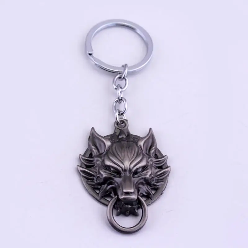 

dongsheng Final Fantasy Keychain 3D Wolf Head Silver Plated Metal Keychain Cloud of Wolf Model Llavero Key Ring Holder for Fans