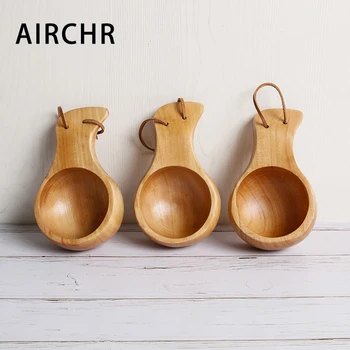 

Finland Coffee Cup Wooden Kuksa Cup Wooden Mug Travel Tea Milk Cup with Portable Handle