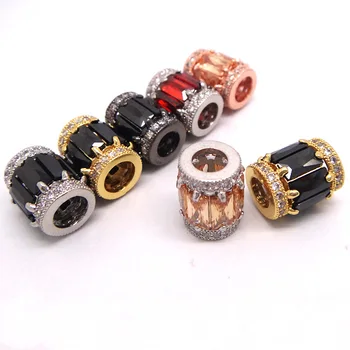 

12x9mm Rhodium Golden tone plated Brass Micro Pave Zircon CZ Drum Tube Beads Connectors Spacer Beads For DIY Bracelet Making