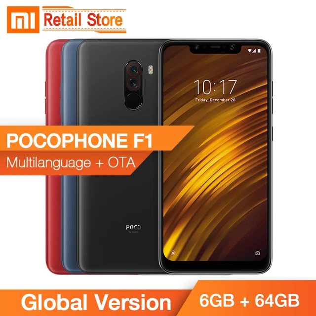Global Version Xiaomi PocoPhone F1 6GB 64GB Full Screen Dual Cam POCO F1 Smart Phone Snapdragon 845 Liquid Cool IR Face CE FCC
