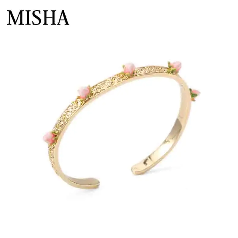 

MISHA New Elegant carving Fine Bracelets & Bangles Jewelry for Women Gold Adjustable Mini rose gift For Couple bracelet L753