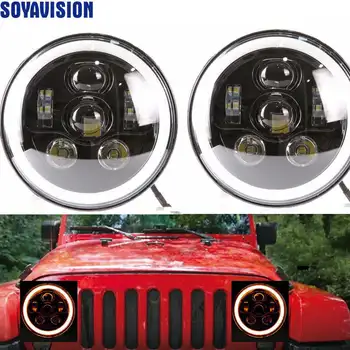 

7" LED H4 Halo Headlights with H4 to H13 Adapter For Jeep Wrangler 7Inch LED Headlamps with Amber Turn Signal For lada niva 4x4