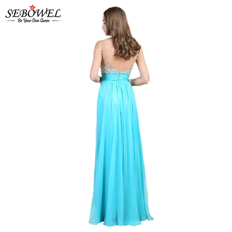 SEBOWEL Sexy Summer Sleeveless Long Party Dresses Floor-Length Chiffon Lace Womens Formal Dresses Robe Femme Ete 2017 Bluewhite (2)