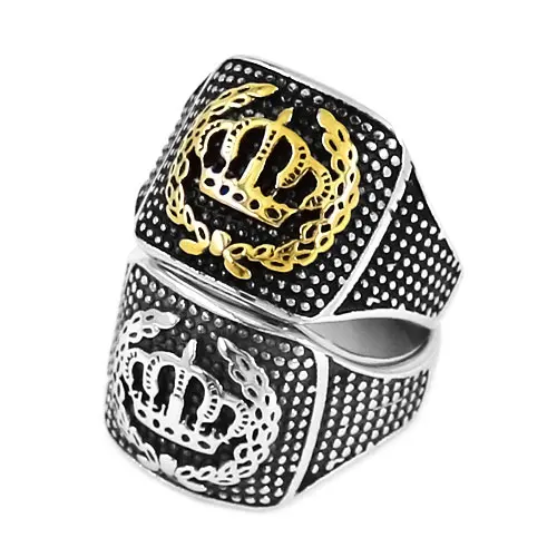 Best Silver Gold King Crown Ring 316L Stainless Steel Jewelry Classic Royal Crown Biker Ring For Men Punk Cool Wholesale SWR0664B